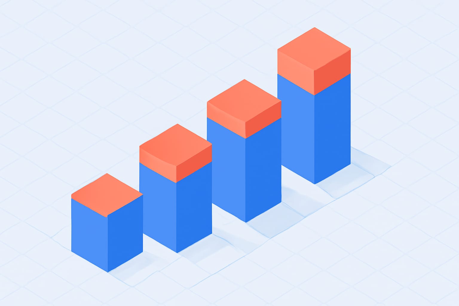 Editorial illustration in isometric-flat style depicting an isometric-flat four-column read/write ratio stack for a mixed FHIR workload